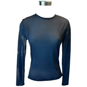 EUC Vintage Kay Celine Sheer Stripe Black on Black Long Sleeve Pullover Medium